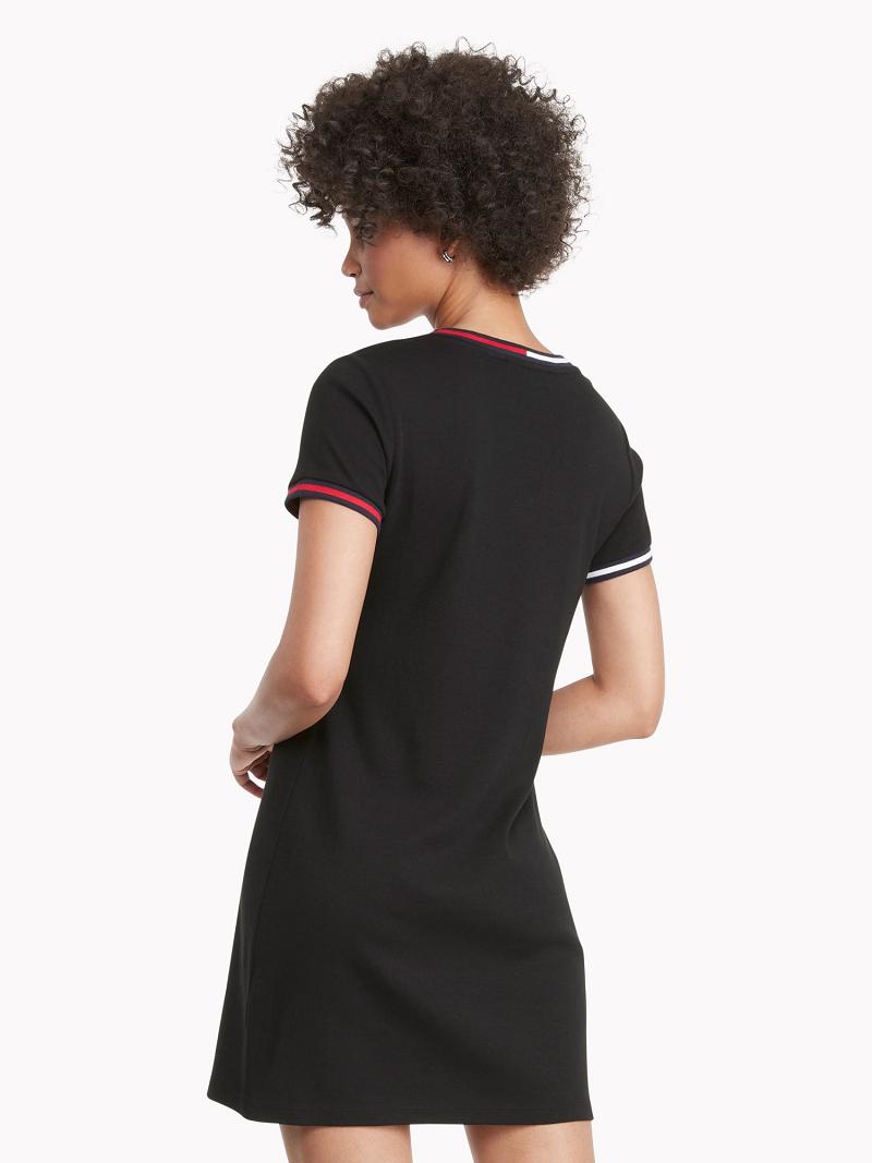 Női Tommy Hilfiger Essential V-Neck Dresses Fekete | HU 81PJJ